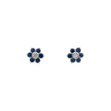 14K White Gold Sapphire And Diamond Flower Cluster Stud Earrings