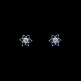 14K White Gold Sapphire And Diamond Flower Cluster Stud Earrings