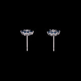14K White Gold Sapphire And Diamond Flower Cluster Stud Earrings