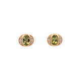 14K Yellow Gold Oval Peridot And Diamond Stud Earrings