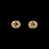 14K Yellow Gold Oval Peridot And Diamond Stud Earrings
