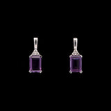 14K White Gold Amethyst And Diamond Stud Earrings