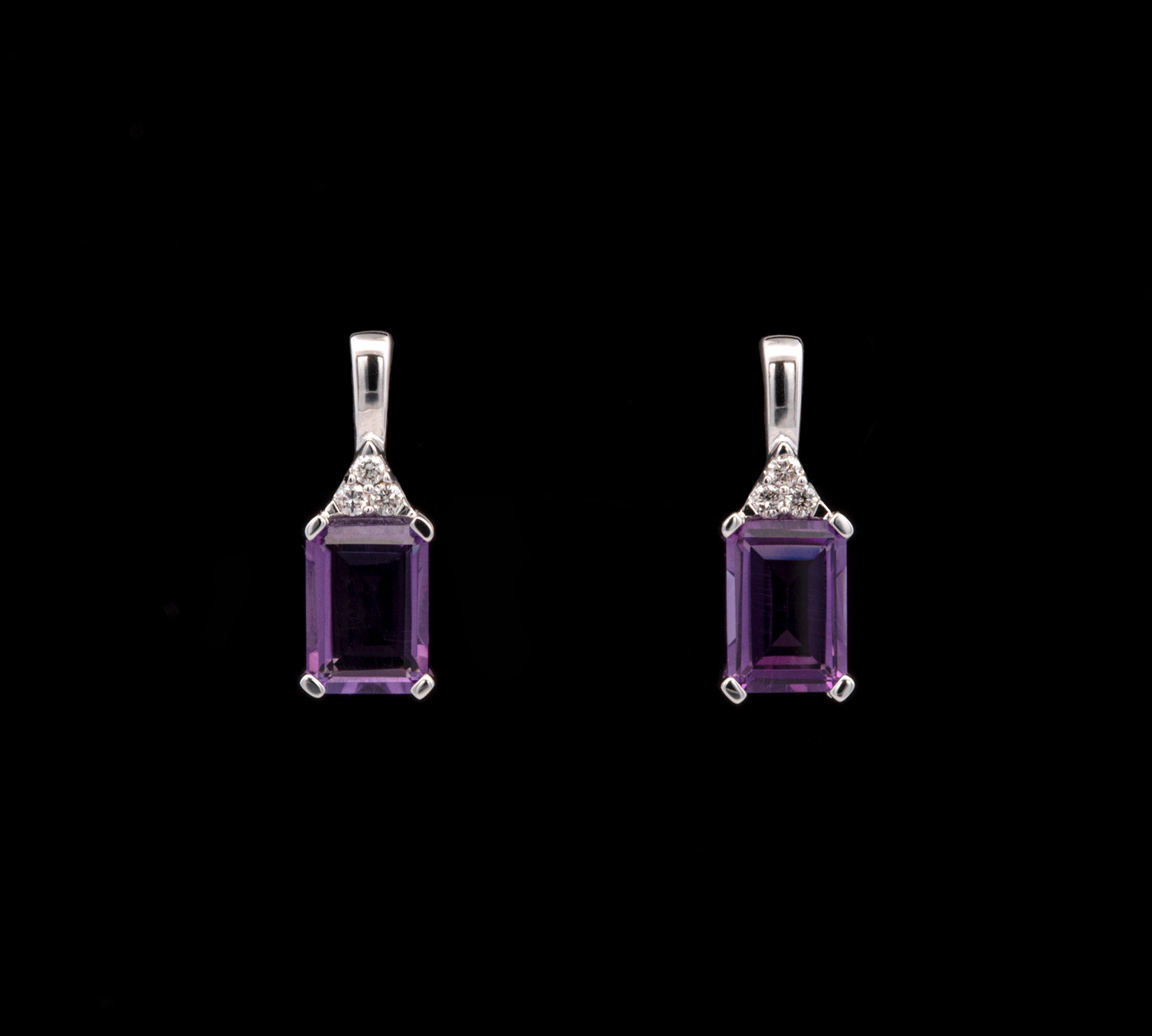 14K White Gold Amethyst And Diamond Stud Earrings