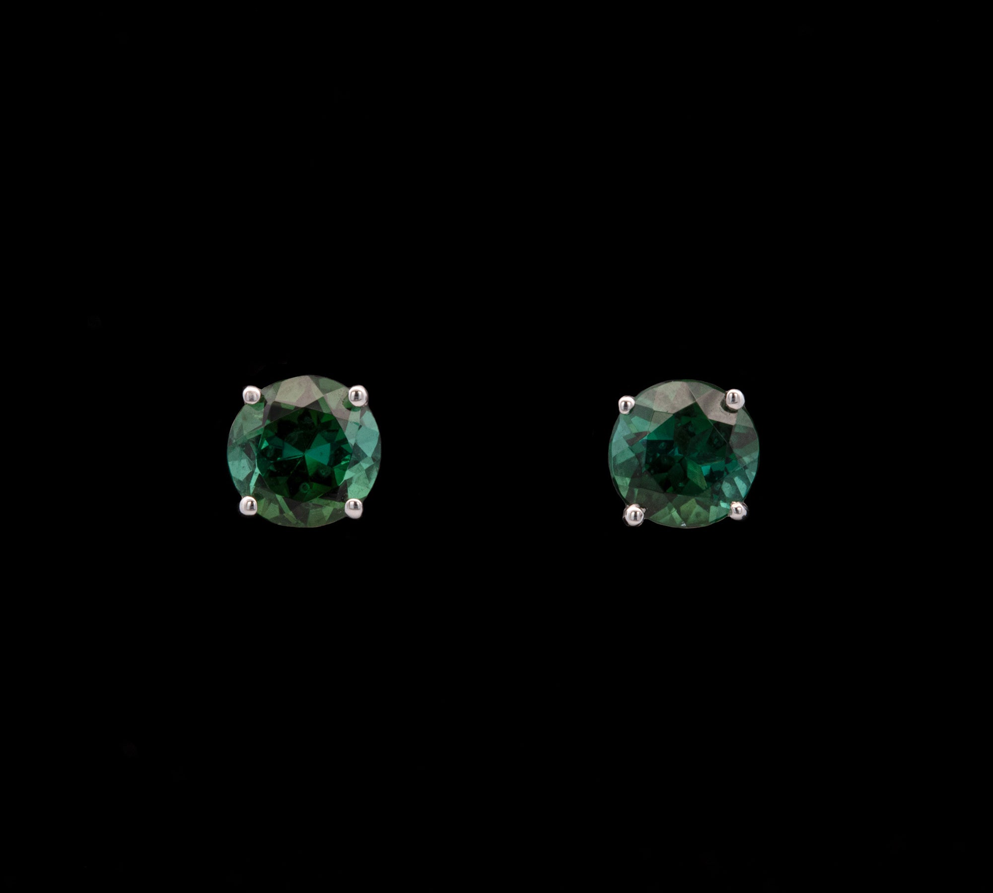 14K White Gold Green Tourmaline Four Prong Stud Earrings