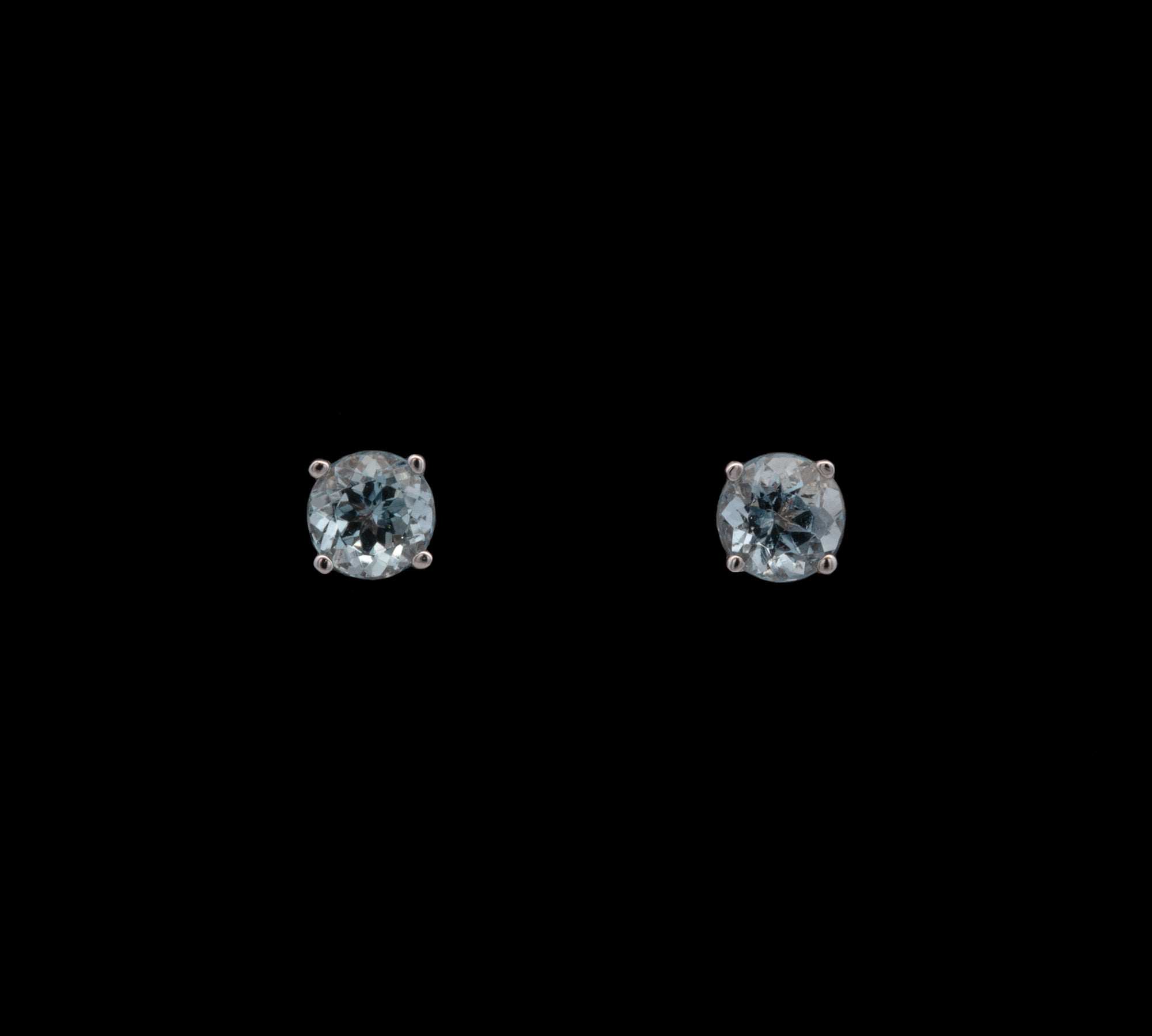 14K White Gold Aquamarine Four Prong Stud Earrings