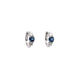14K White Gold Sapphire And Diamond Huggie Earrings