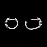14K White Gold Sapphire And Diamond Huggie Earrings