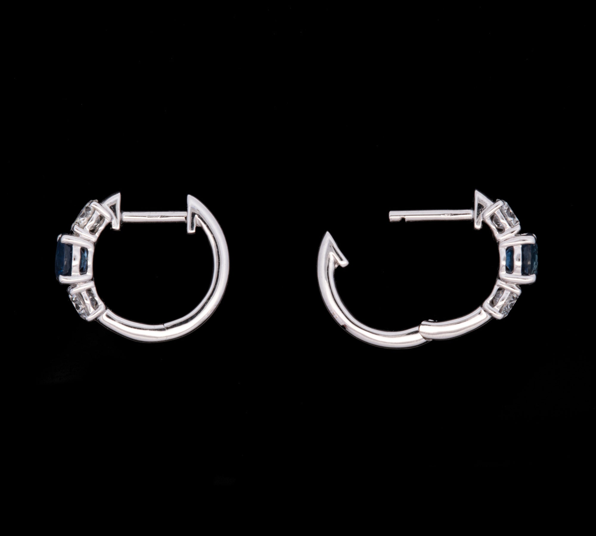 14K White Gold Sapphire And Diamond Huggie Earrings