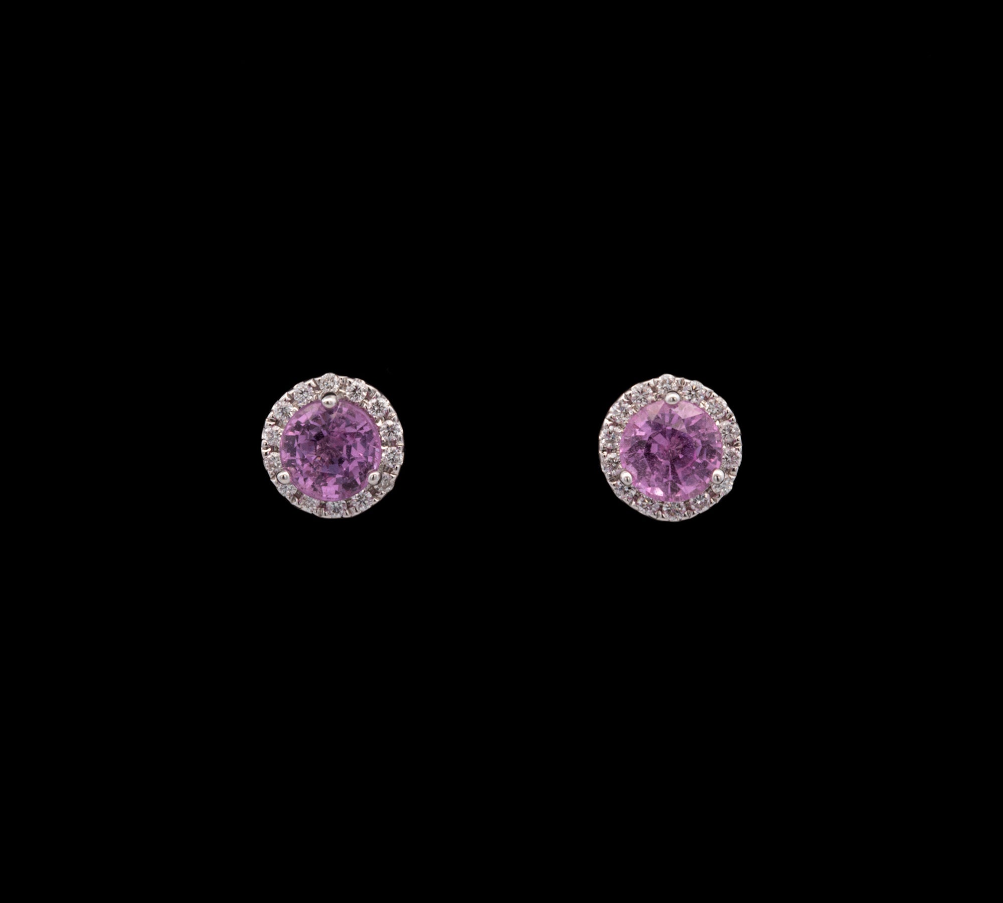 14K White Gold Pink Sapphire And Diamond Halo Stud Earrings