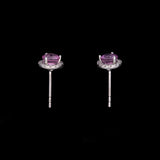 14K White Gold Pink Sapphire And Diamond Halo Stud Earrings