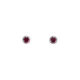 14K White Gold Ruby And Diamond Halo Stud Earrings