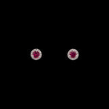 14K White Gold Ruby And Diamond Halo Stud Earrings