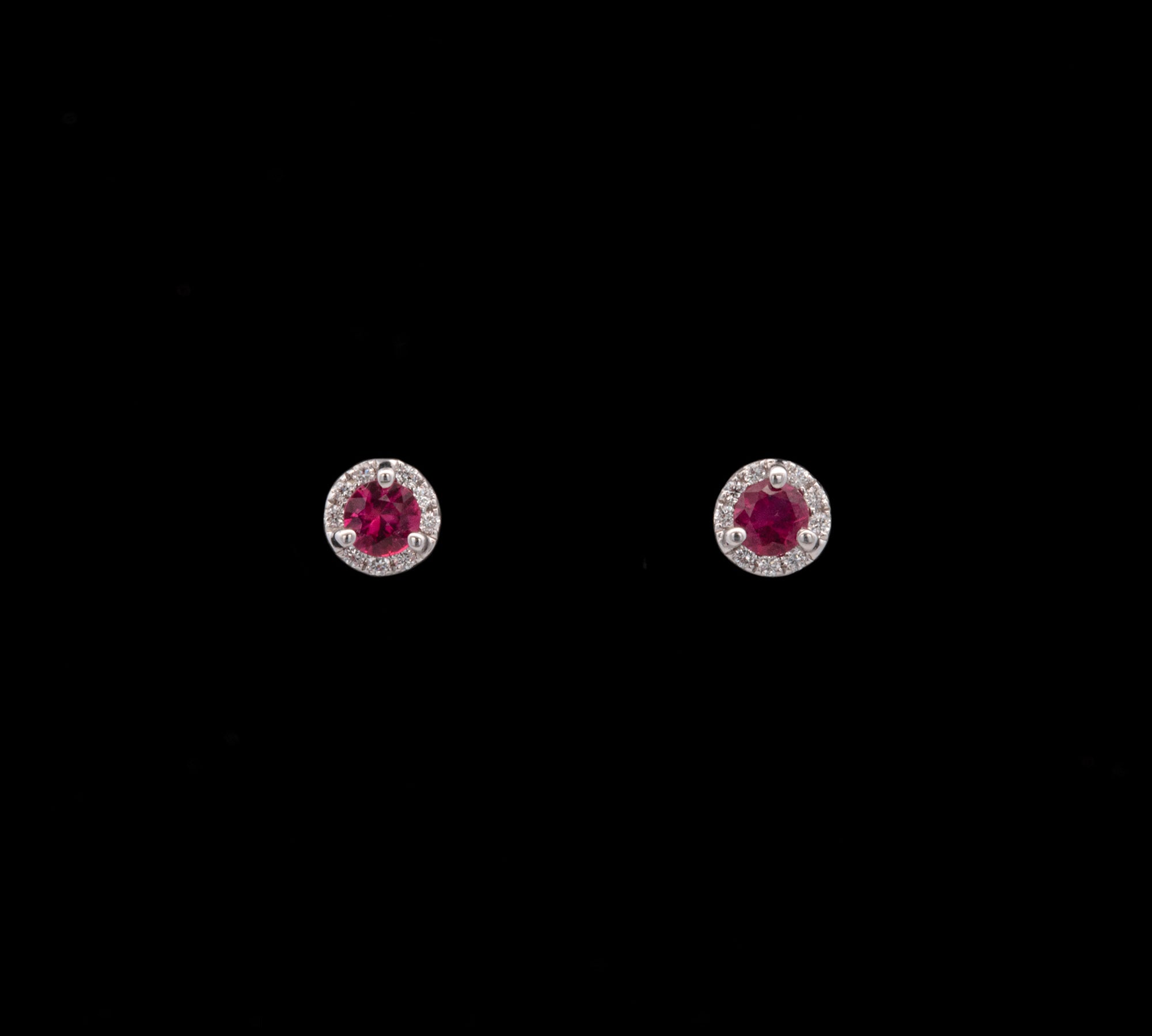 14K White Gold Ruby And Diamond Halo Stud Earrings