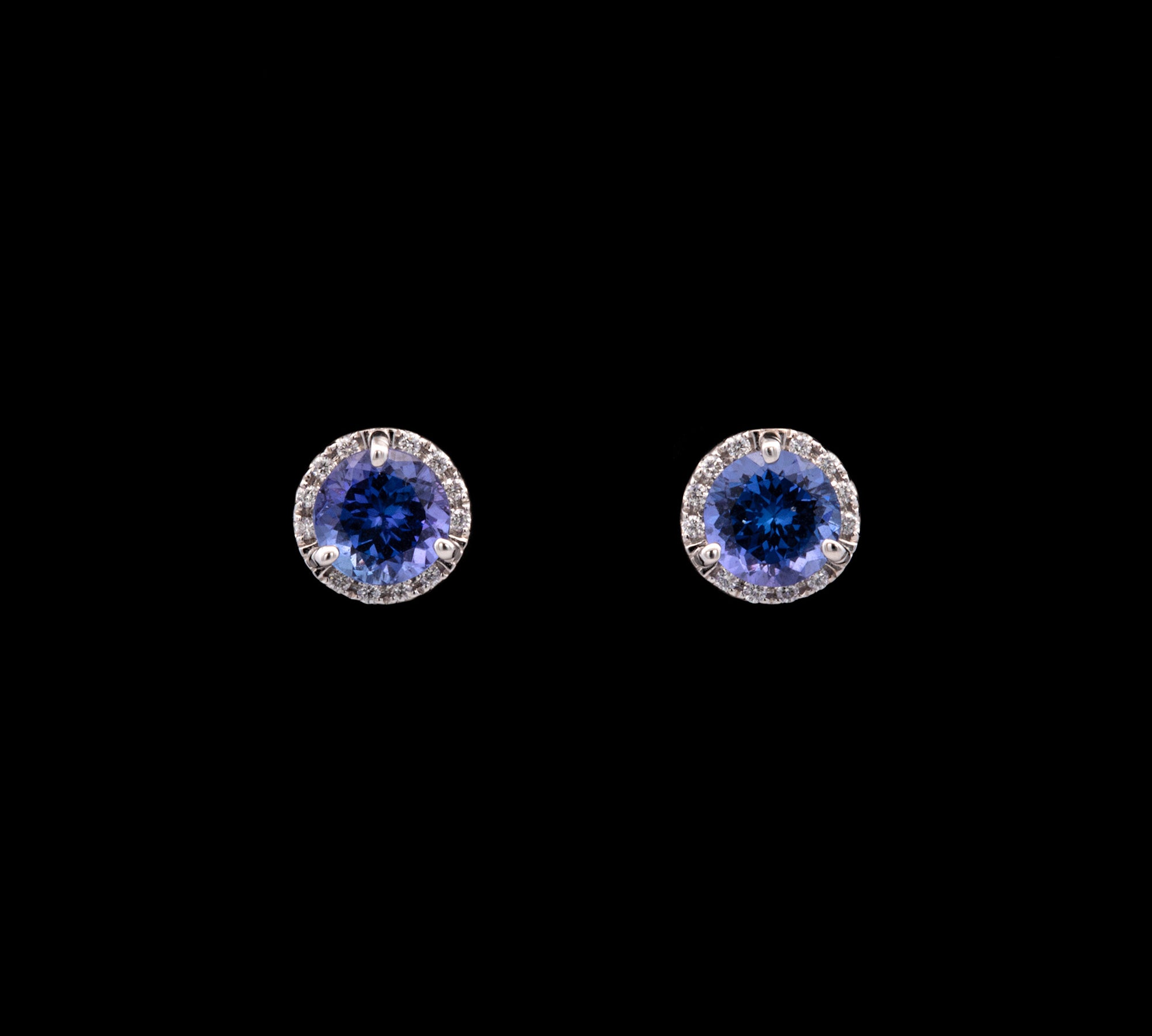 14K White Gold Tanzanite And Diamond Halo Stud Earrings