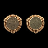 18K Yellow Gold Judith Ripka Green Lava Carved Intaglio Rope Boarder Earrings With Post And Omega Backs