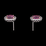 Platinum And 18K Yellow Gold Cushion Cut Pink Sapphire And Diamond Halo Scalloped Edge Stud Earrings