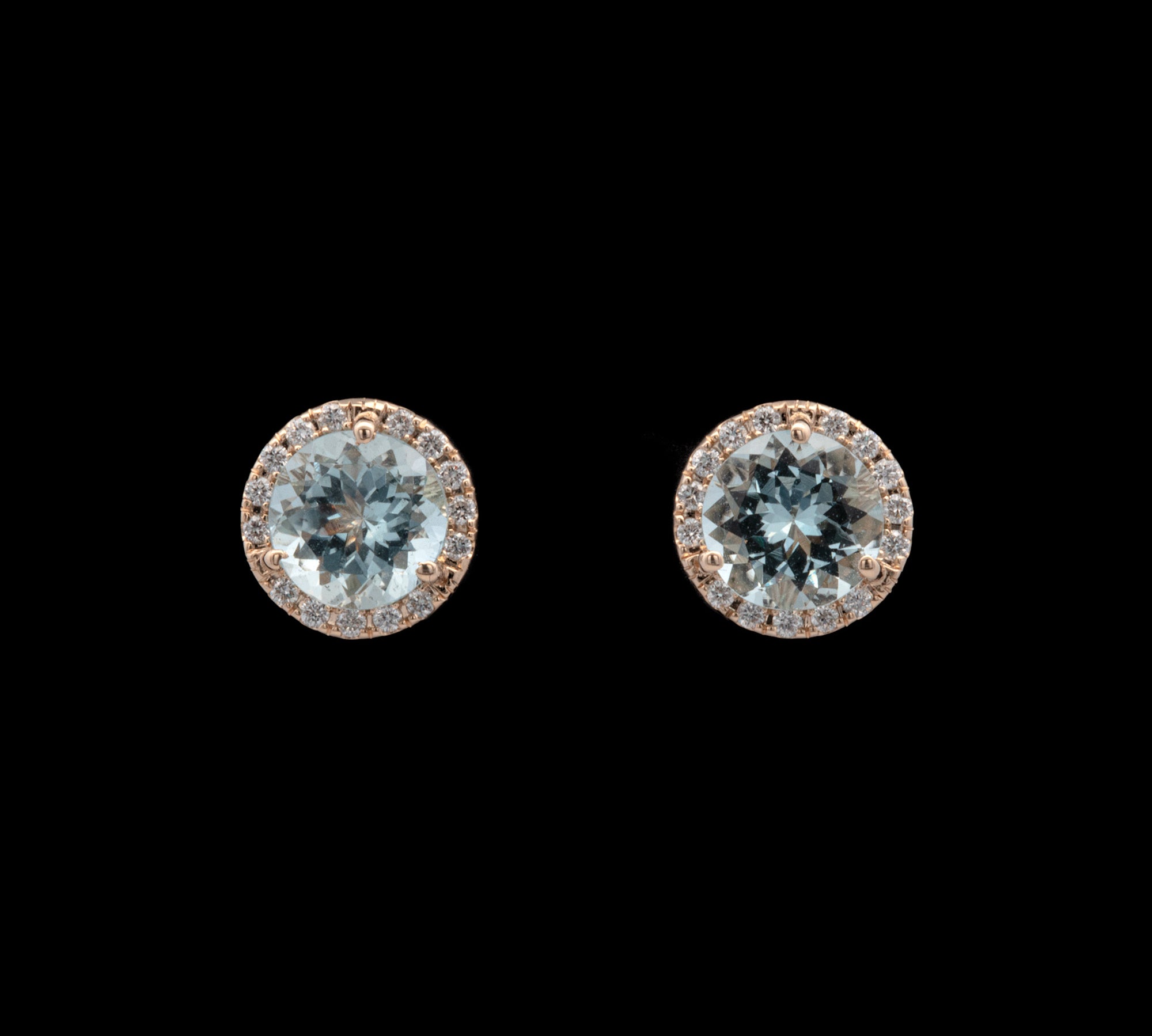 14K Yellow Gold Aquamarine And Diamond Halo Stud Earrings