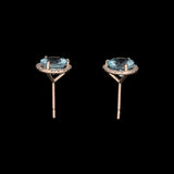 14K Yellow Gold Aquamarine And Diamond Halo Stud Earrings