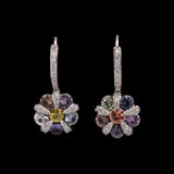 18K White Gold "Sidney Garber" Diamond And Multi Color Sapphire Flower Drop Earrings