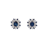 14K White Gold Sapphire And Diamond Cluster Stud Earrings