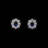 14K White Gold Sapphire And Diamond Cluster Stud Earrings