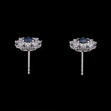 14K White Gold Sapphire And Diamond Cluster Stud Earrings