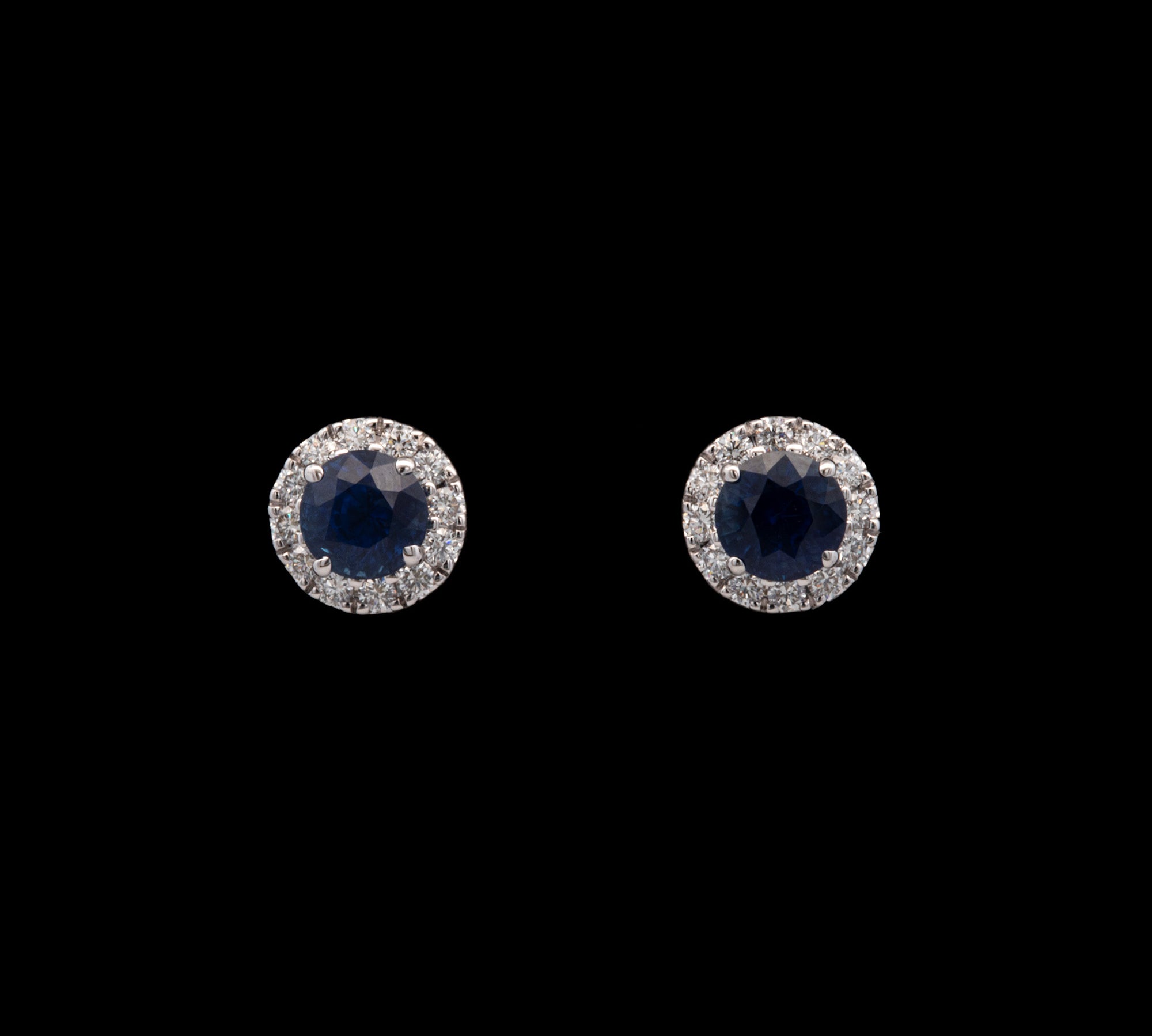 18K White Gold 1.78ctw Sapphire And Diamond Halo Stud Earrings