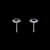 18K White Gold 1.78ctw Sapphire And Diamond Halo Stud Earrings