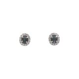 14K White Gold Cabochon Alexandrite And Diamond Halo Stud Earrings