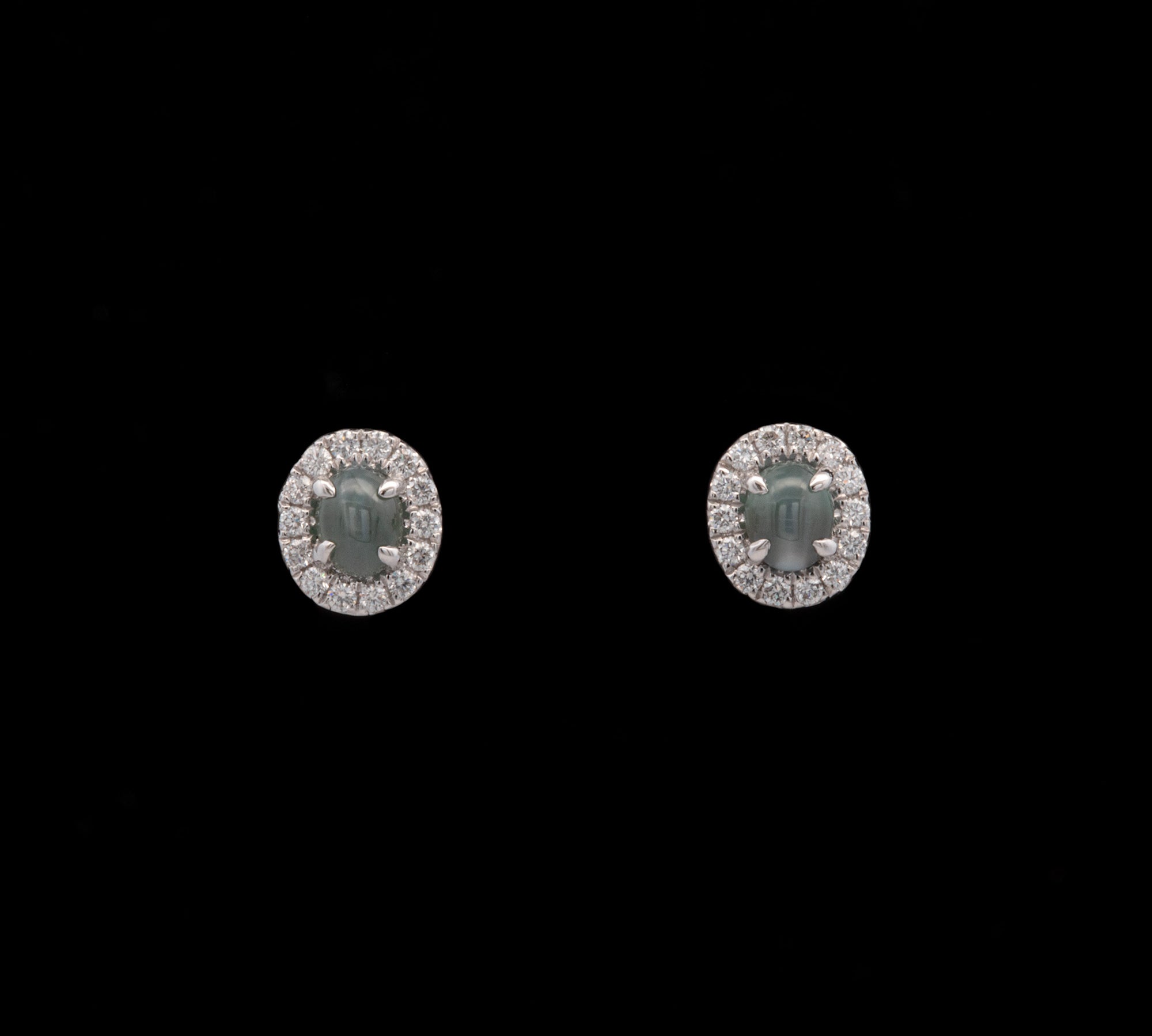 14K White Gold Cabochon Alexandrite And Diamond Halo Stud Earrings