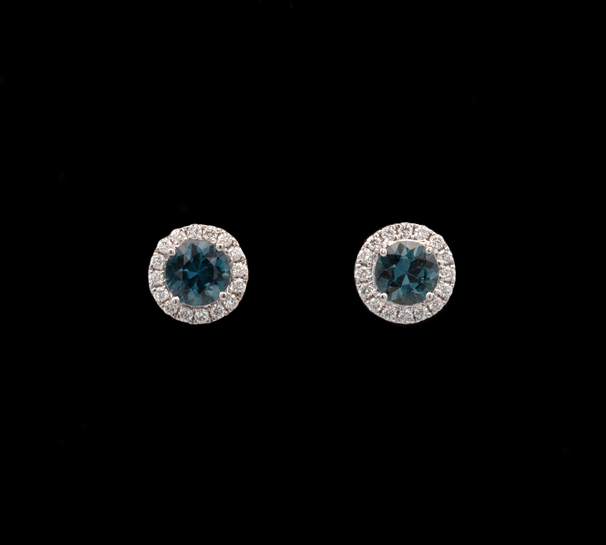 14K White Gold Sapphire And Diamond Halo Stud Earrings