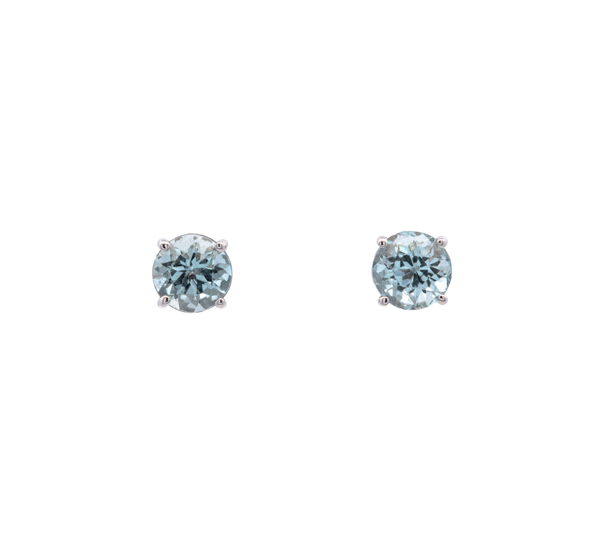 White Gold Four Prong Aquamarine Stud Earrings