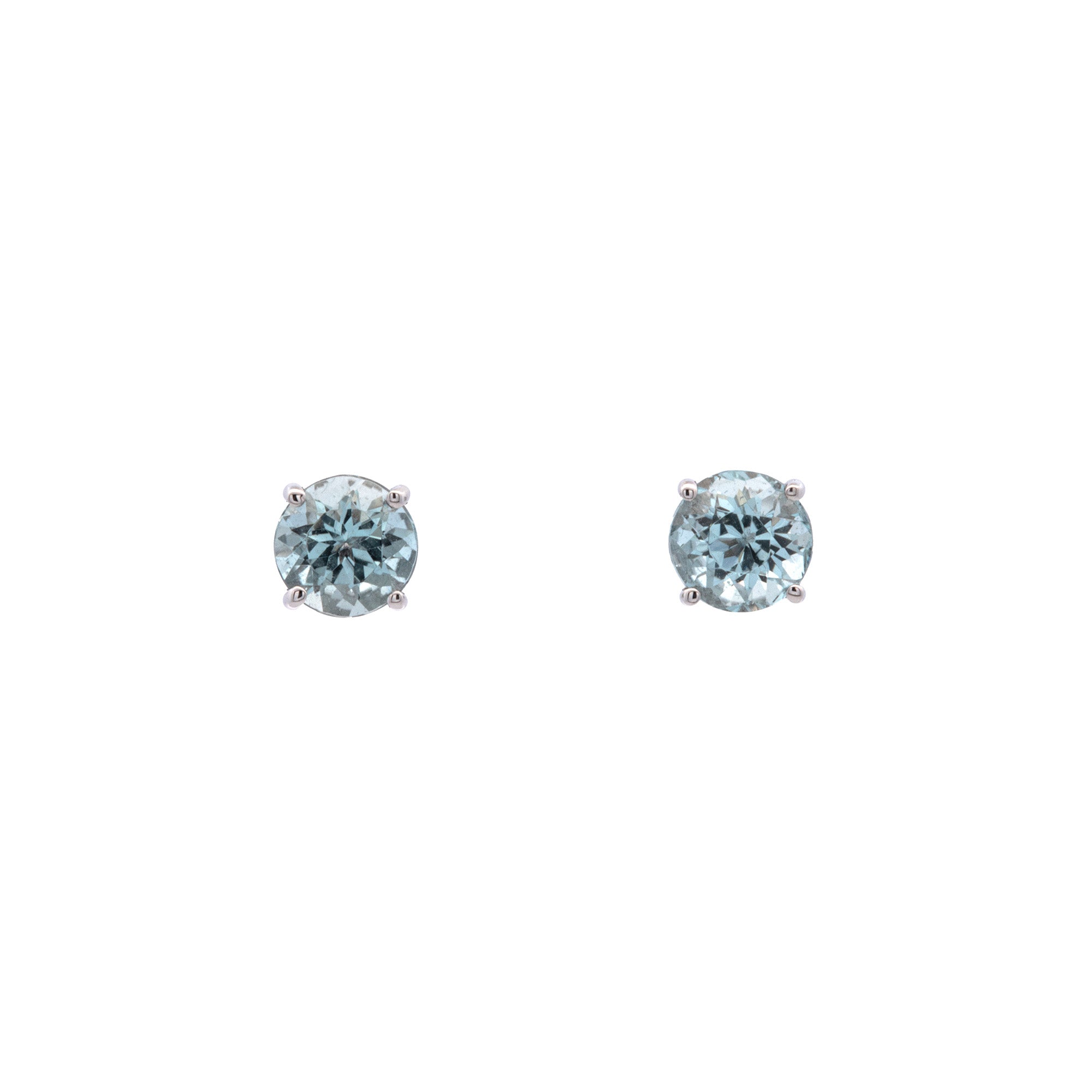 White Gold Four Prong Aquamarine Stud Earrings