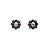 18K Yellow Gold Sapphire And Diamond Cluster Stud Earrings