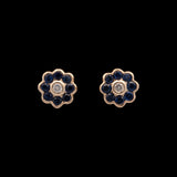 18K Yellow Gold Sapphire And Diamond Cluster Stud Earrings
