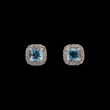14K White Gold Cushion Cut Aquamarine And Diamond Halo Earrings