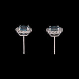 14K White Gold Cushion Cut Aquamarine And Diamond Halo Earrings