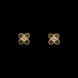 14K Yellow Gold Emerald And Diamond Floral Stud Earrings