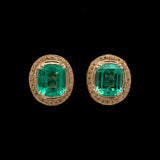 18K Yellow Gold Colombian Emerald And Diamond Stud Earrings