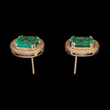 18K Yellow Gold Colombian Emerald And Diamond Stud Earrings