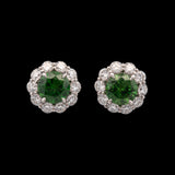 Platinum Russian Demantoid Garnet And Diamond Halo Stud Earrings