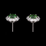 Platinum Russian Demantoid Garnet And Diamond Halo Stud Earrings