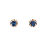 14K Yellow Gold Ceylon Sapphire And Diamond Halo Stud Earrings