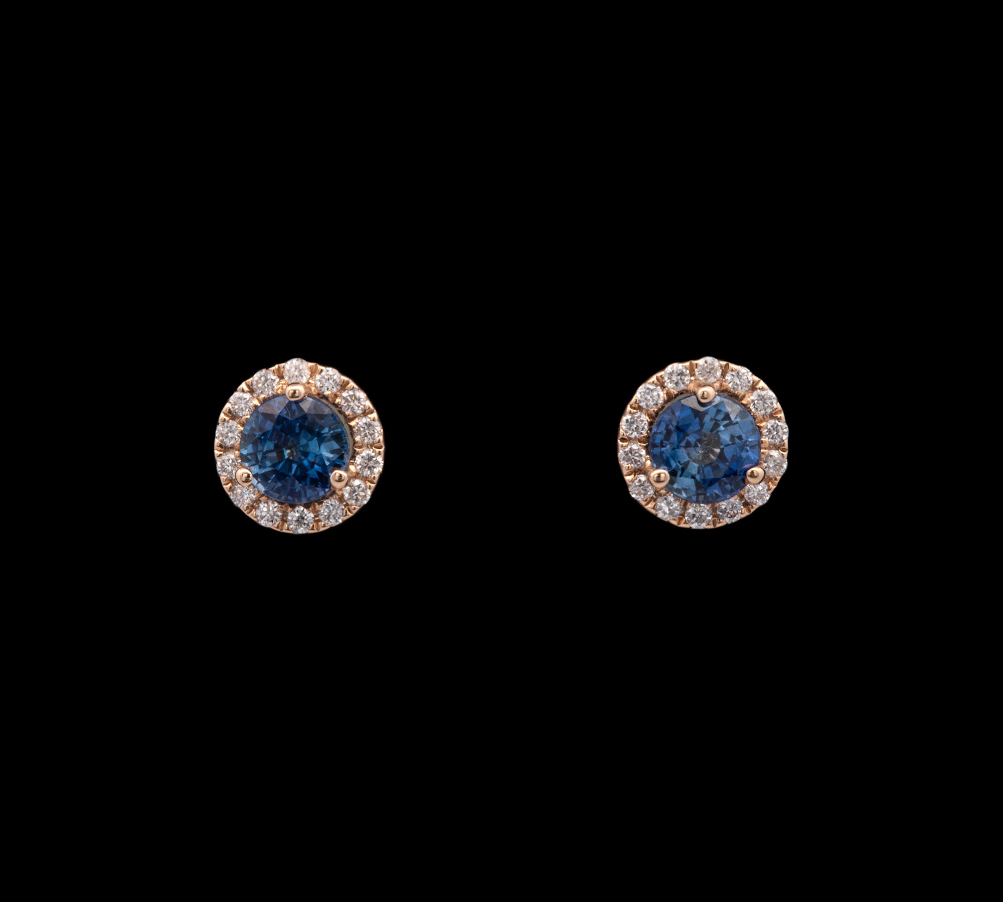 14K Yellow Gold Ceylon Sapphire And Diamond Halo Stud Earrings
