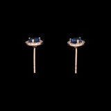 14K Yellow Gold Ceylon Sapphire And Diamond Halo Stud Earrings