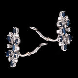 Platinum Sapphire And Diamond Cluster Snowflake Earrings With Omega Backs, Circa 1950's