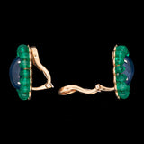 Platinum And 18K Yellow Gold Cabochon Sapphire And Emerald Earrings With Omega Backs