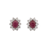 Platinum Cabochon Ruby And Diamond Halo Stud Earrings
