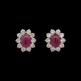 Platinum Cabochon Ruby And Diamond Halo Stud Earrings