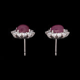 Platinum Cabochon Ruby And Diamond Halo Stud Earrings